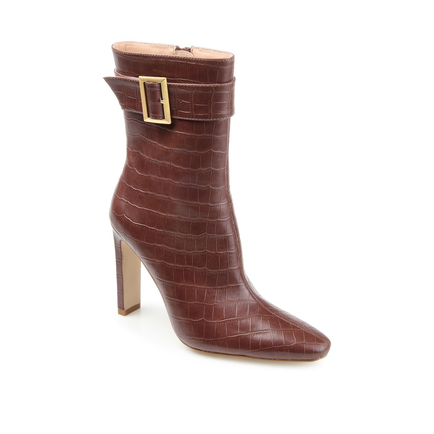 ELANIE ZIP UP BOOTIE IN FAUX CROCO - Brown