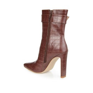 ELANIE ZIP UP BOOTIE IN FAUX CROCO - Brown