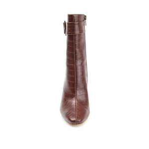 ELANIE ZIP UP BOOTIE IN FAUX CROCO - Brown