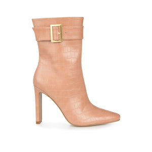 ELANIE ZIP UP BOOTIE IN FAUX CROCO - Tan