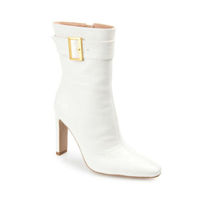 ELANIE ZIP UP BOOTIE IN FAUX CROCO - White