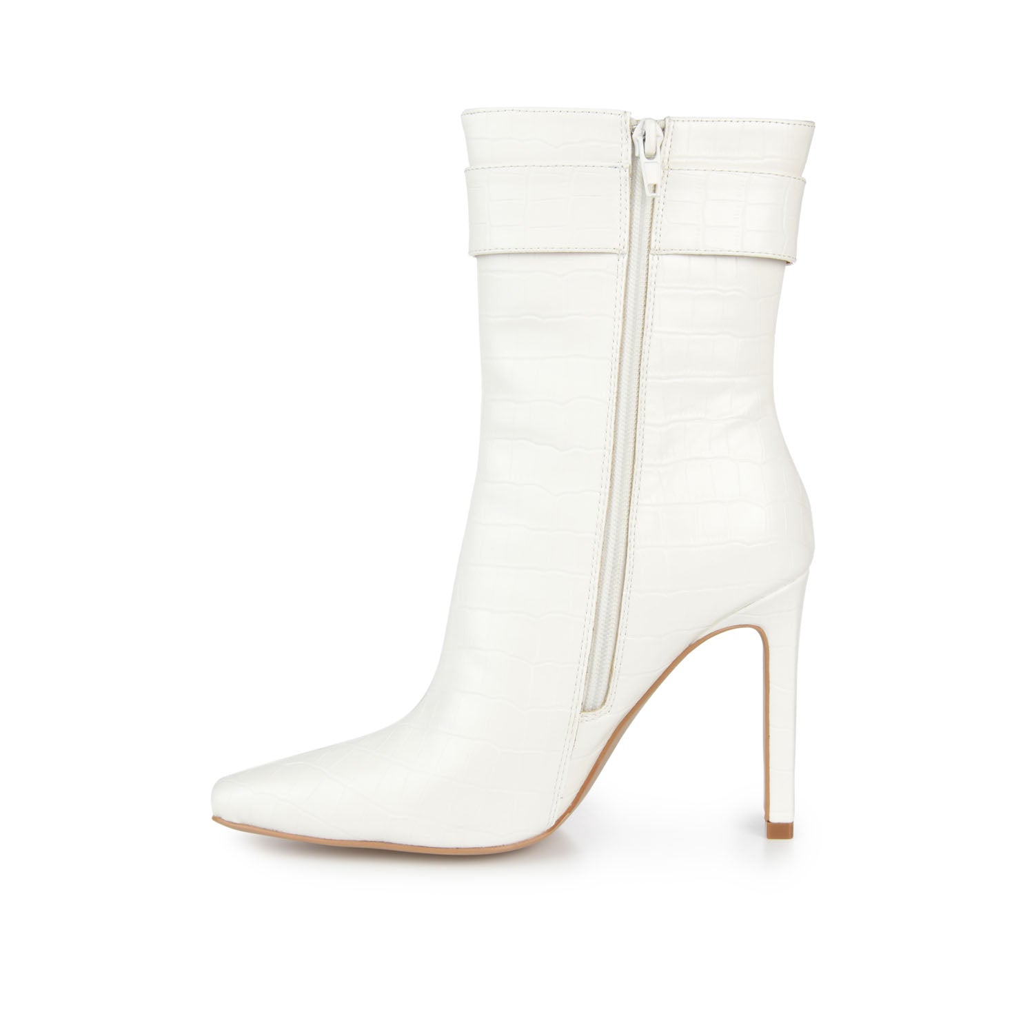 ELANIE ZIP UP BOOTIE IN FAUX CROCO - White
