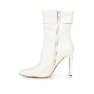 ELANIE ZIP UP BOOTIE IN FAUX CROCO - White