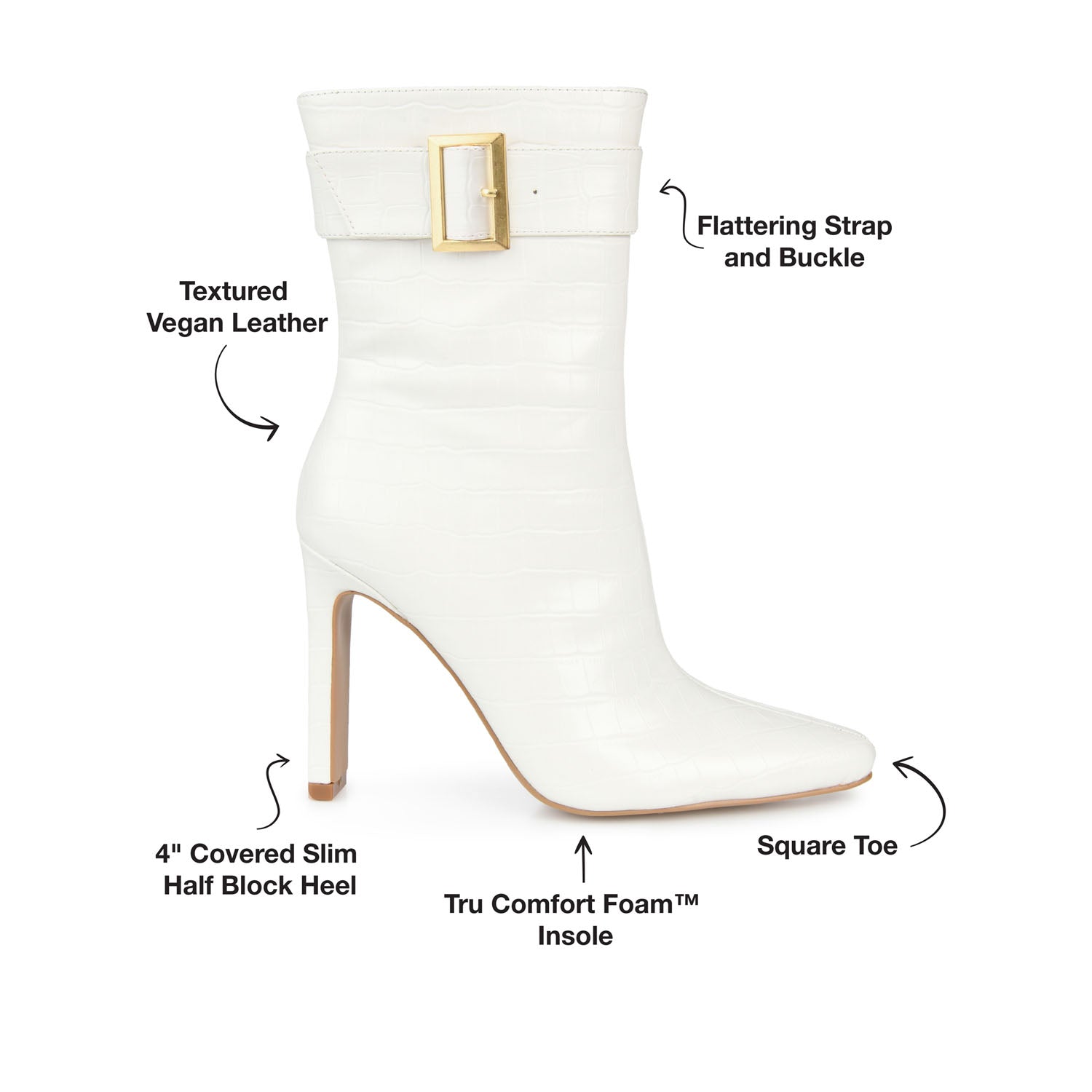ELANIE ZIP UP BOOTIE IN FAUX CROCO - White