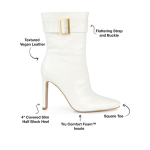 ELANIE ZIP UP BOOTIE IN FAUX CROCO - White