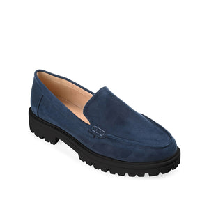 ERIKA FAUX SUEDE LOAFER FLAT IN WIDE - Navy Faux Suede