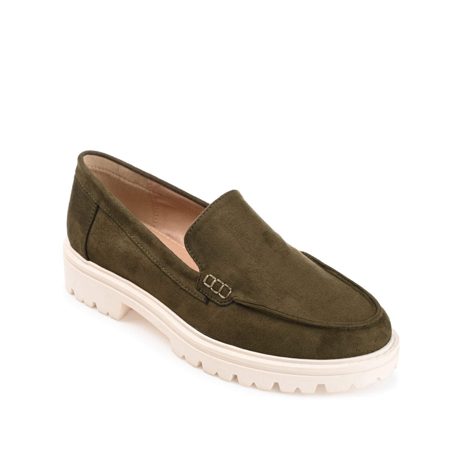 ERIKA LOAFER FLATS IN FAUX SUEDE - Olive Faux Suede