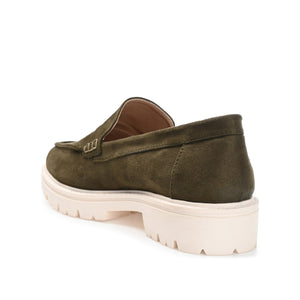 ERIKA LOAFER FLATS IN FAUX SUEDE - Olive Faux Suede
