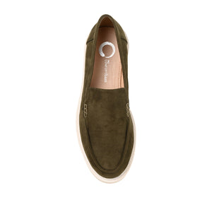 ERIKA LOAFER FLATS IN FAUX SUEDE - Olive Faux Suede