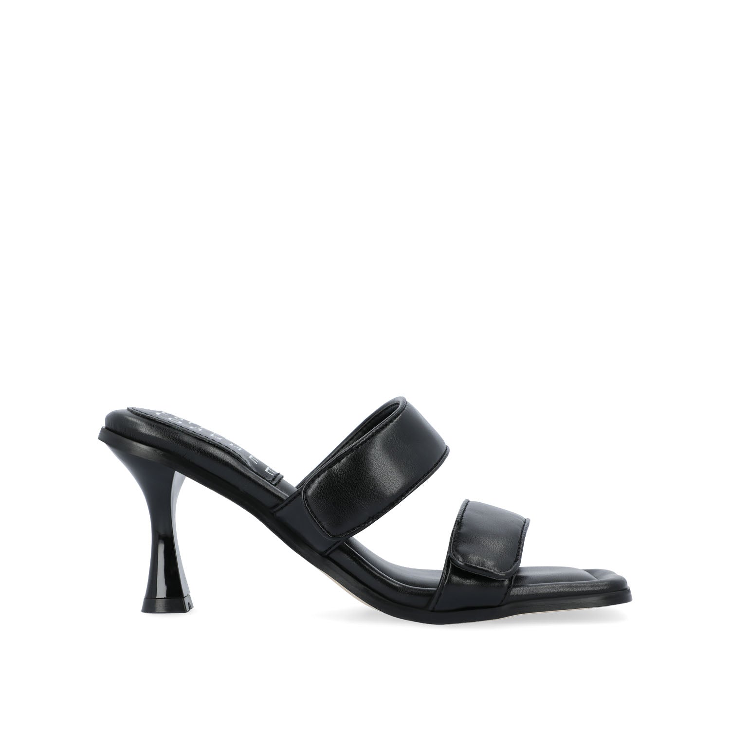 ESSEY HEELED DUAL STRAP SANDALS IN FAUX LEATHER