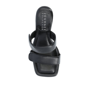 ESSEY HEELED DUAL STRAP SANDALS IN FAUX LEATHER