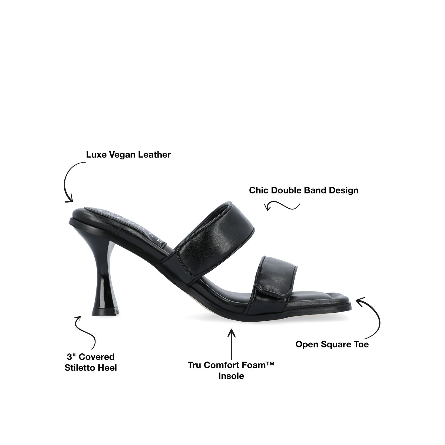 ESSEY HEELED DUAL STRAP SANDALS IN FAUX LEATHER