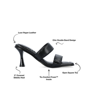 ESSEY HEELED DUAL STRAP SANDALS IN FAUX LEATHER