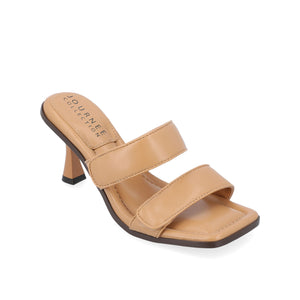 ESSEY HEELED DUAL STRAP SANDALS IN FAUX LEATHER