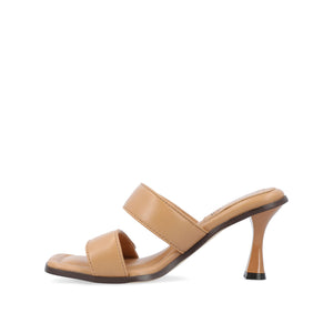 ESSEY HEELED DUAL STRAP SANDALS IN FAUX LEATHER