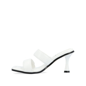 ESSEY HEELED DUAL STRAP SANDALS IN FAUX LEATHER
