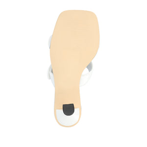 ESSEY HEELED DUAL STRAP SANDALS IN FAUX LEATHER
