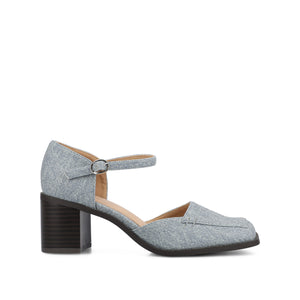 EVANGELINE VEGAN LEATHER HEELS IN WIDE - Denim
