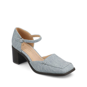 EVANGELINE VEGAN LEATHER HEELS IN WIDE - Denim