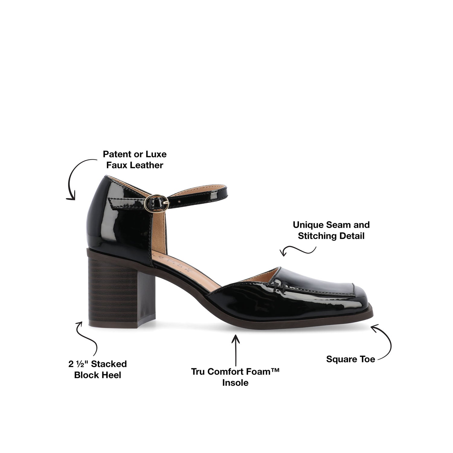 EVANGELINE BLOCK D'ORSAY HEELS IN PATENT - Patent Black