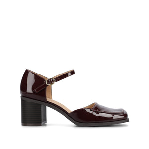 EVANGELINE BLOCK D'ORSAY HEELS IN PATENT - Patent Chocolate