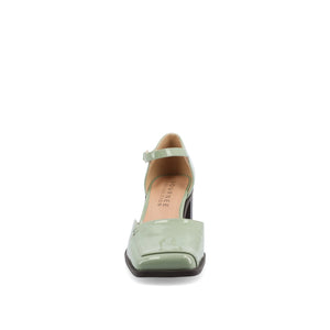 EVANGELINE BLOCK D'ORSAY HEELS IN PATENT - Patent Green