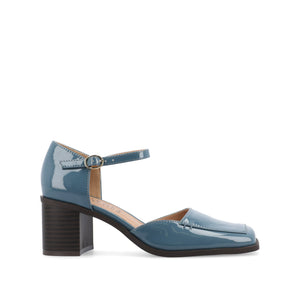 EVANGELINE BLOCK D'ORSAY HEELS IN PATENT - Patent Blue