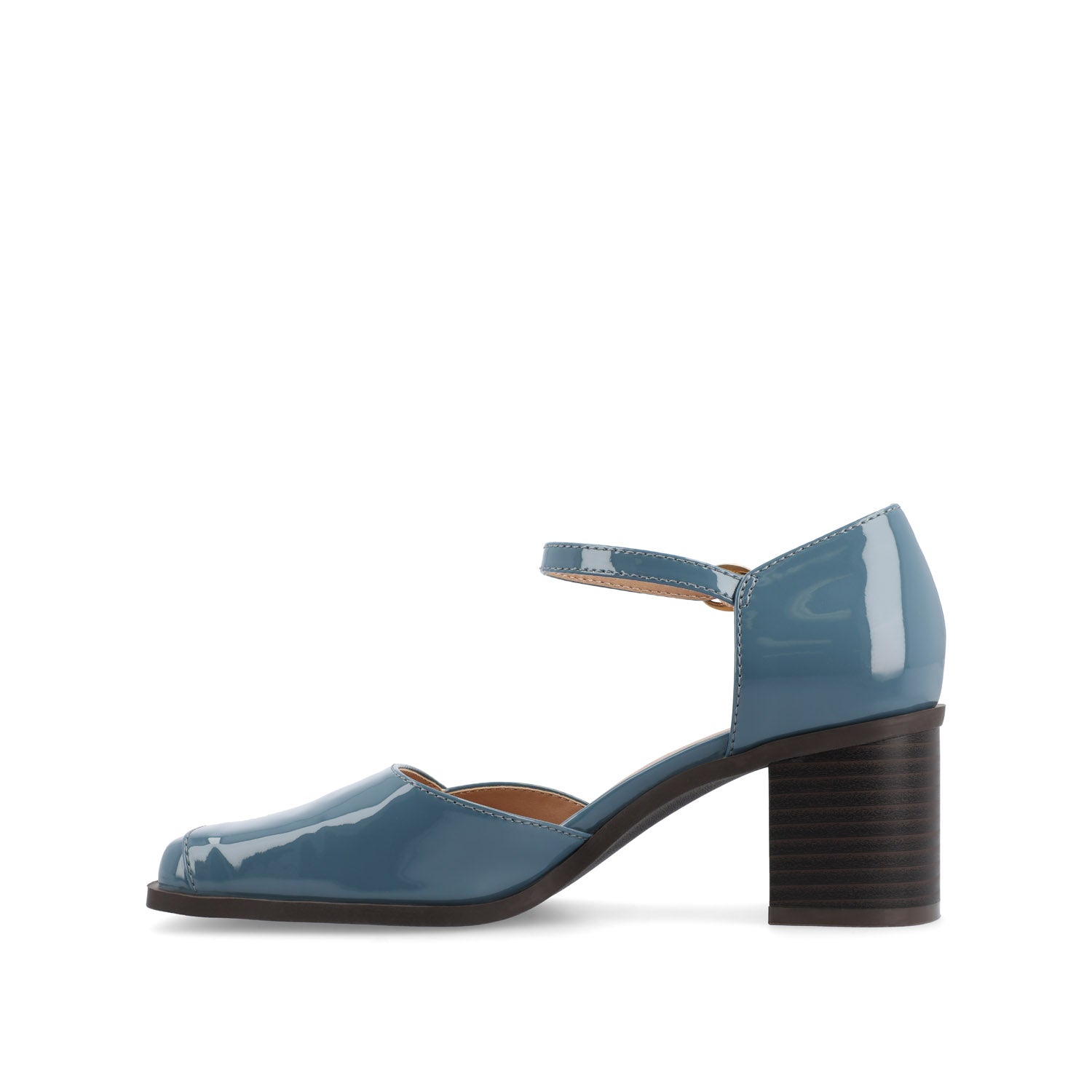 EVANGELINE BLOCK D'ORSAY HEELS IN PATENT - Patent Blue