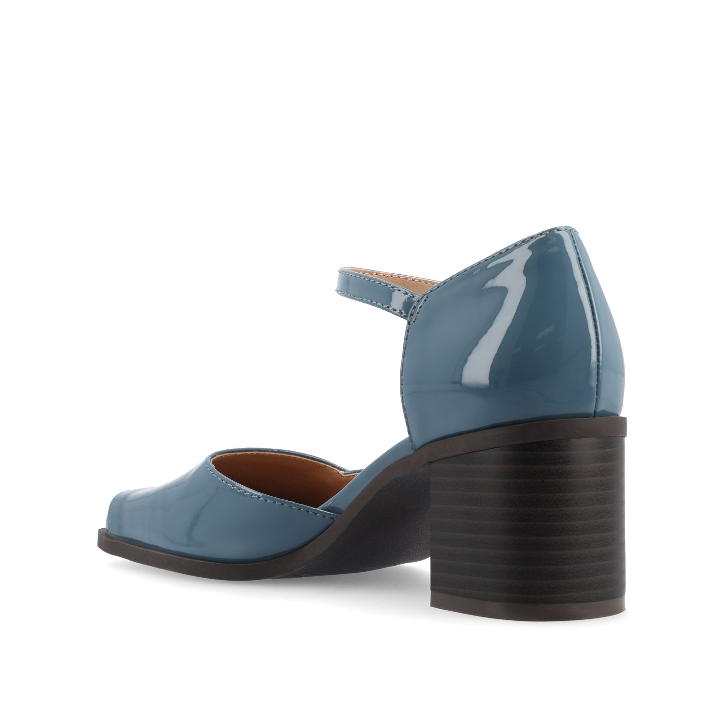 EVANGELINE BLOCK D'ORSAY HEELS IN PATENT - Patent Blue