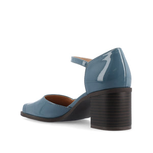 EVANGELINE BLOCK D'ORSAY HEELS IN PATENT - Patent Blue