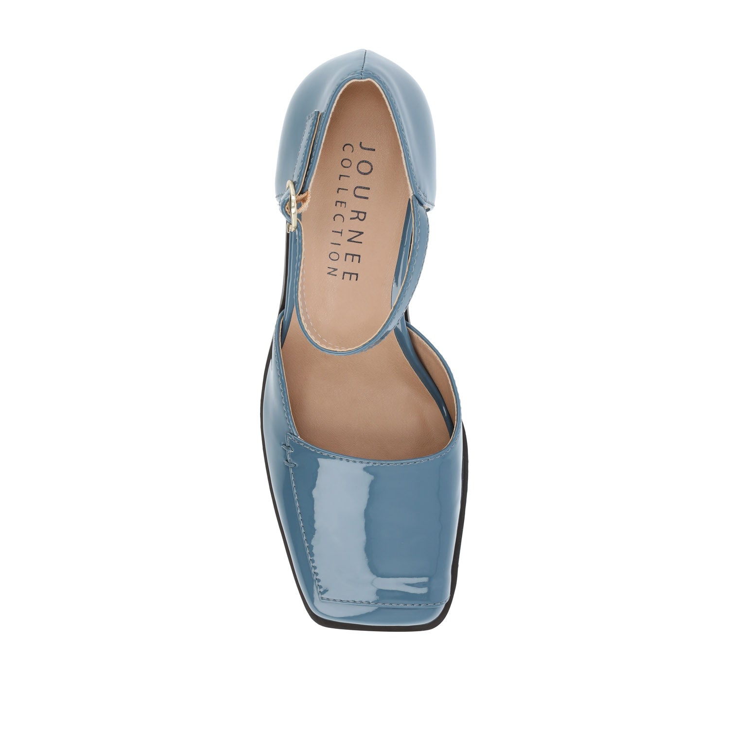 EVANGELINE BLOCK D'ORSAY HEELS IN PATENT - Patent Blue