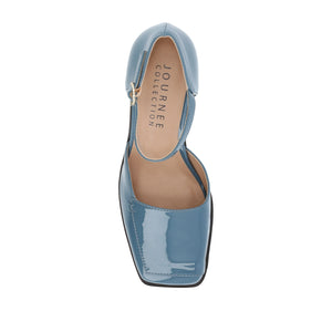 EVANGELINE BLOCK D'ORSAY HEELS IN PATENT - Patent Blue