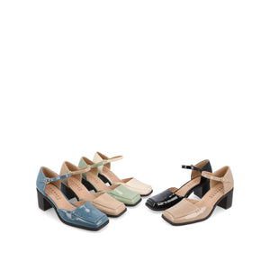 EVANGELINE BLOCK D'ORSAY HEELS IN PATENT - Patent Black