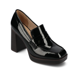 EZZEY LOAFER BLOCK HEELS IN FAUX LEATHER