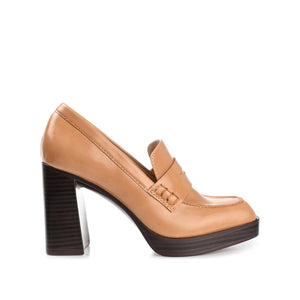 EZZEY BLOCK HEEL LOAFERS IN WIDE - Tan