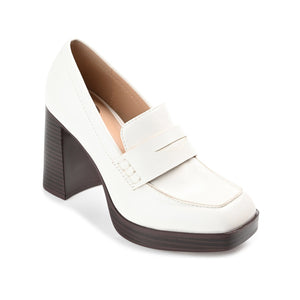 EZZEY BLOCK HEEL LOAFERS IN WIDE - White