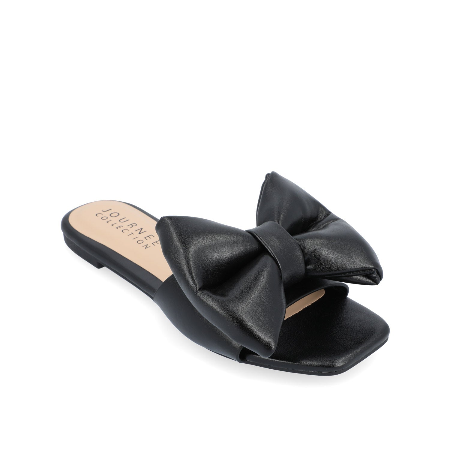 FAYRE PUFFED SLIDE SANDAL IN VEGAN LEATHER - Black PU