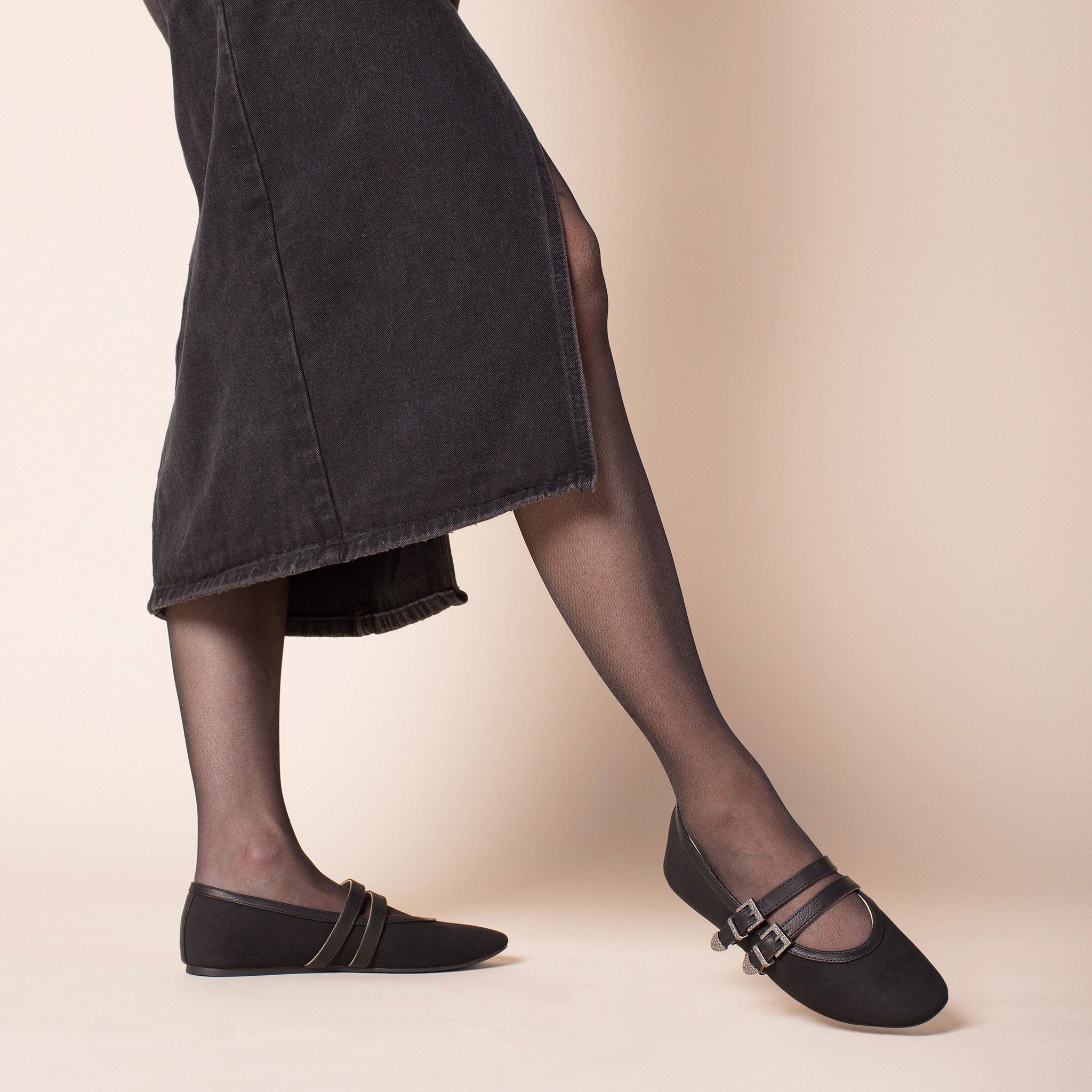 FLORENE MARY JANE WESTERN FLATS - Black