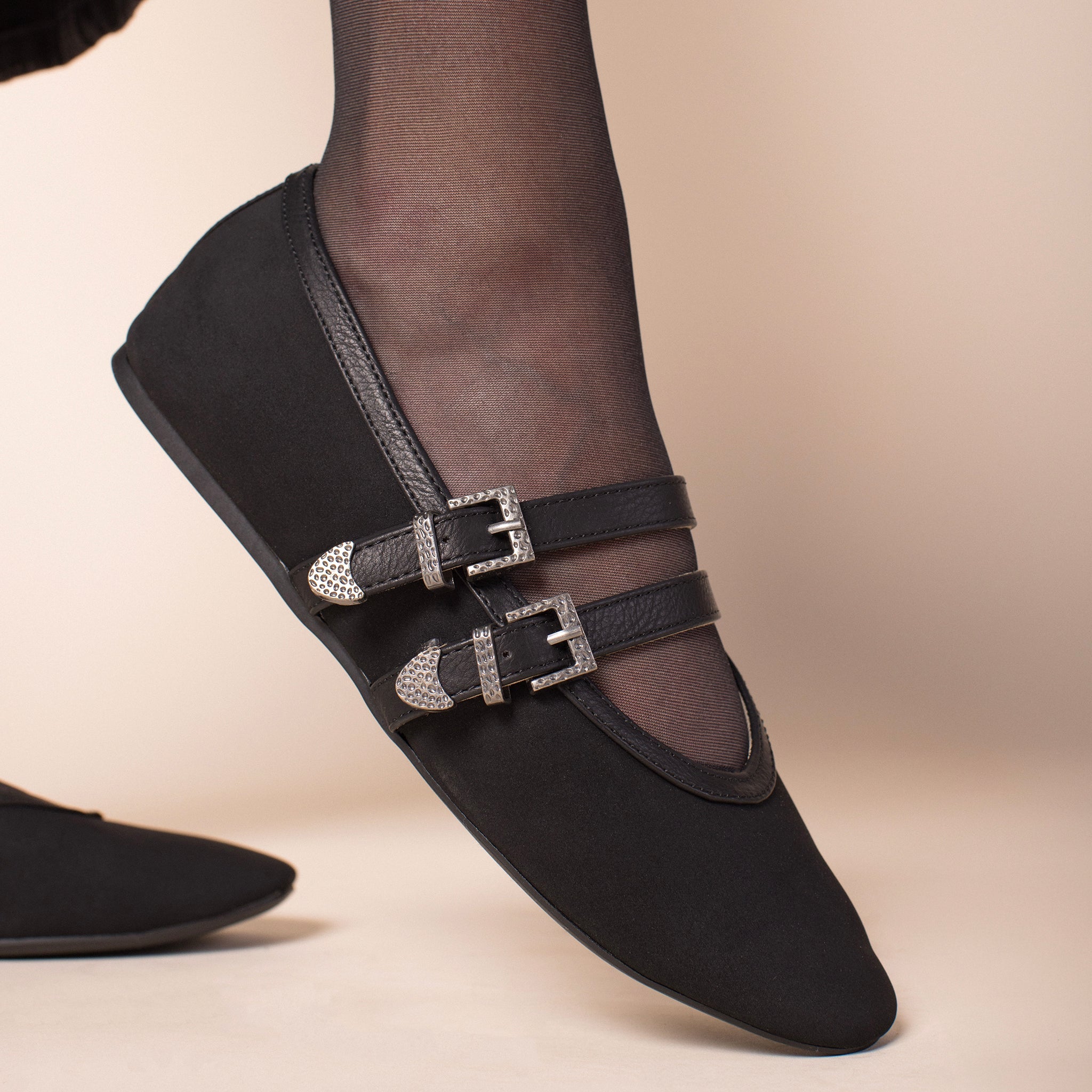 FLORENE MARY JANE WESTERN FLATS - Black