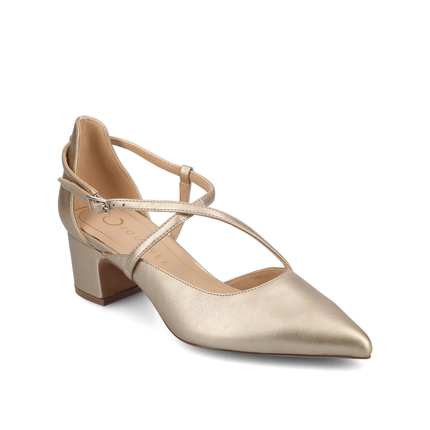 GALVINN LOW BLOCK HEELS IN WIDE - Champagne PU