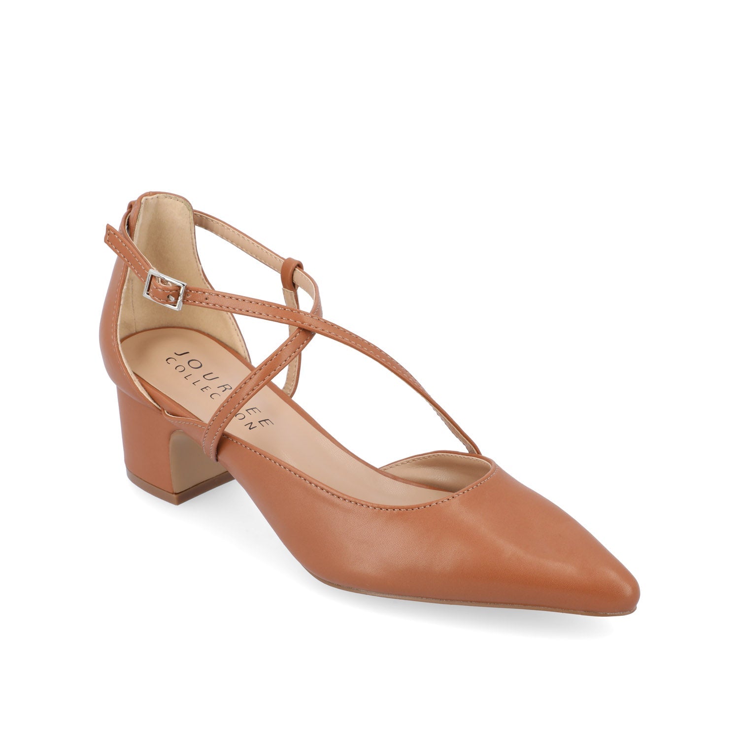 GALVINN LOW BLOCK HEELS IN WIDE - Cognac PU