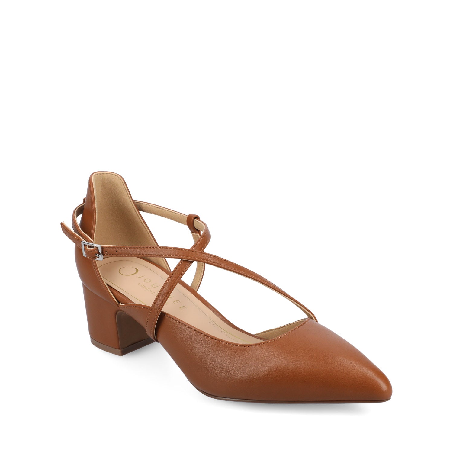 GALVINN LOW BLOCK HEELS IN WIDE - Cognac PU