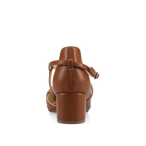 GALVINN LOW BLOCK HEELS IN VEGAN LEATHER - Cognac PU