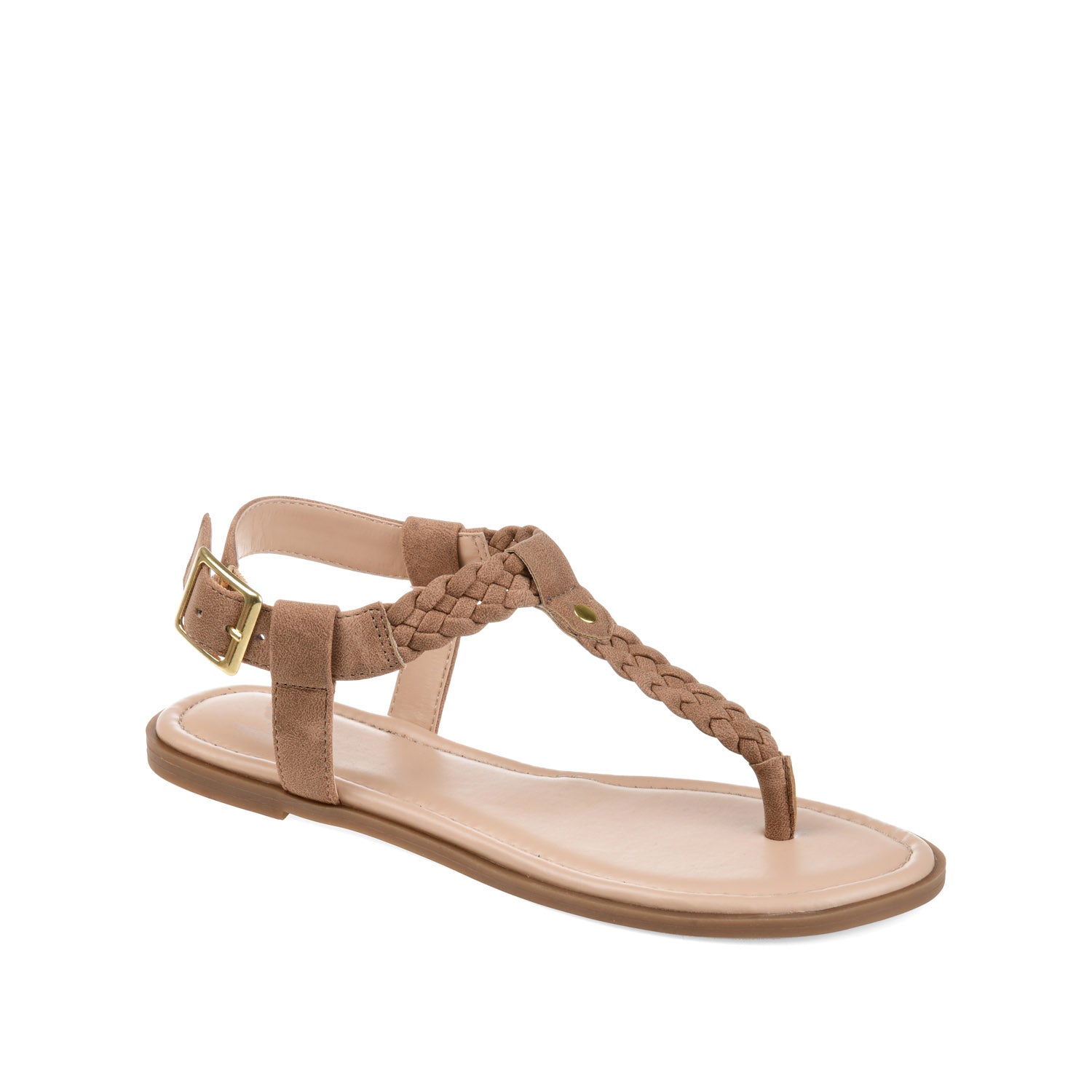 GENEVIVE T-STRAP SANDALS IN VEGAN LEATHER - Brown