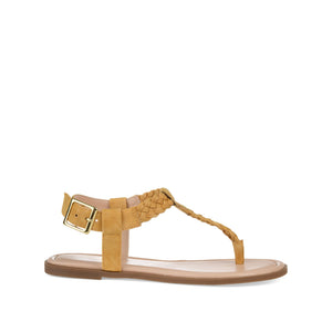 GENEVIVE T-STRAP SANDALS IN VEGAN LEATHER - Mustard2 PU