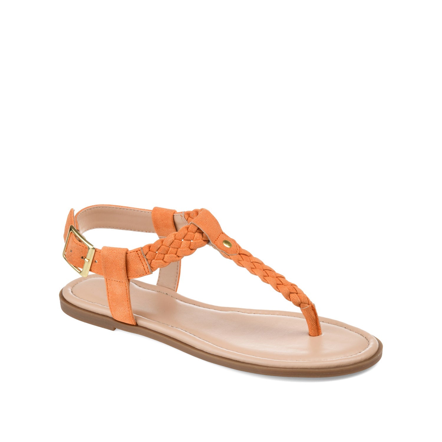 GENEVIVE T-STRAP SANDALS IN VEGAN LEATHER - Orange
