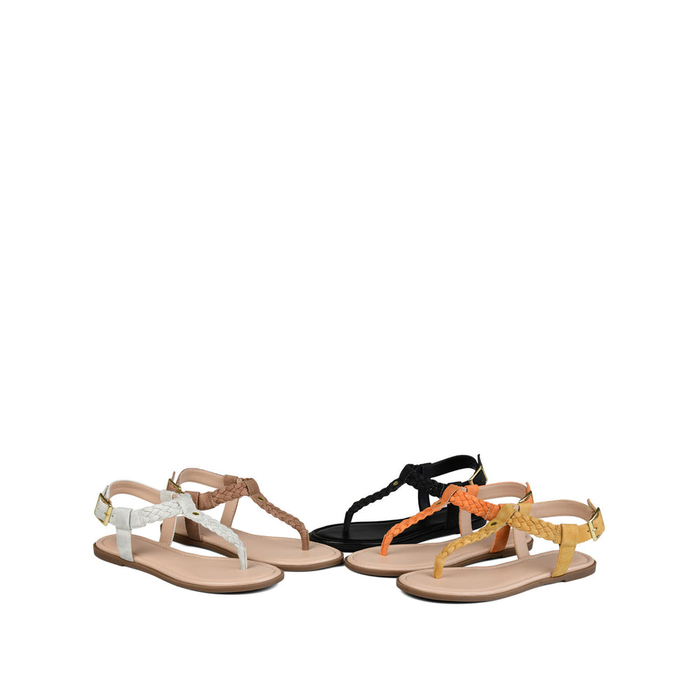 GENEVIVE T-STRAP SANDALS IN FAUX LEATHER