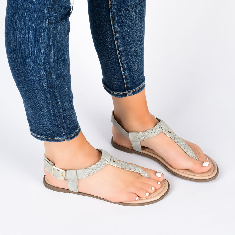 GENEVIVE T-STRAP SANDALS IN FAUX LEATHER