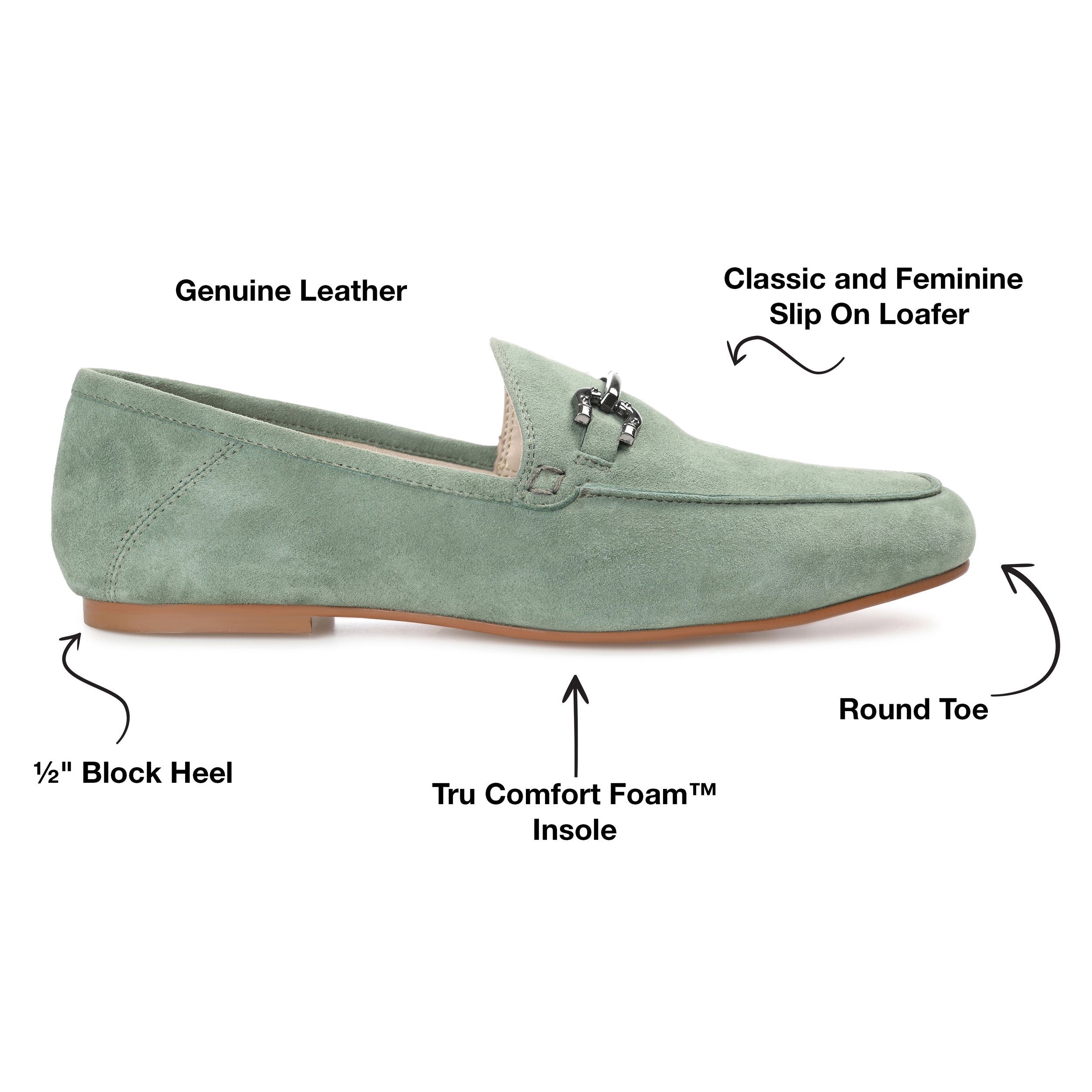GIIA HORSE BIT LOAFER FLATS IN SUEDE - Green