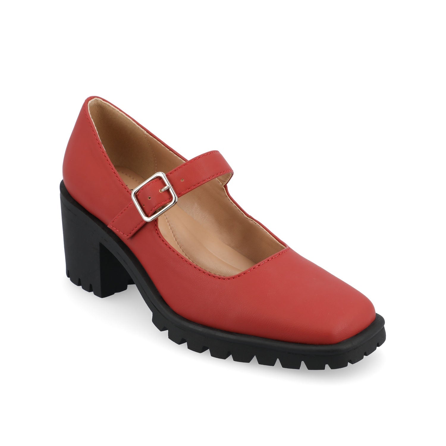 GLADYS MARY JANE HEELS IN VEGAN LEATHER - Red PU